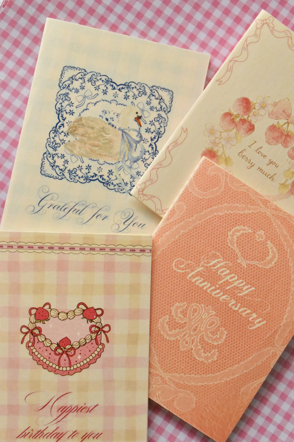 This beautiful image showcases the full Assorted Card Set, featuring four distinct cards perfect for every heartfelt occasion: Anniversary, Birthday, Love, and Gratitude.