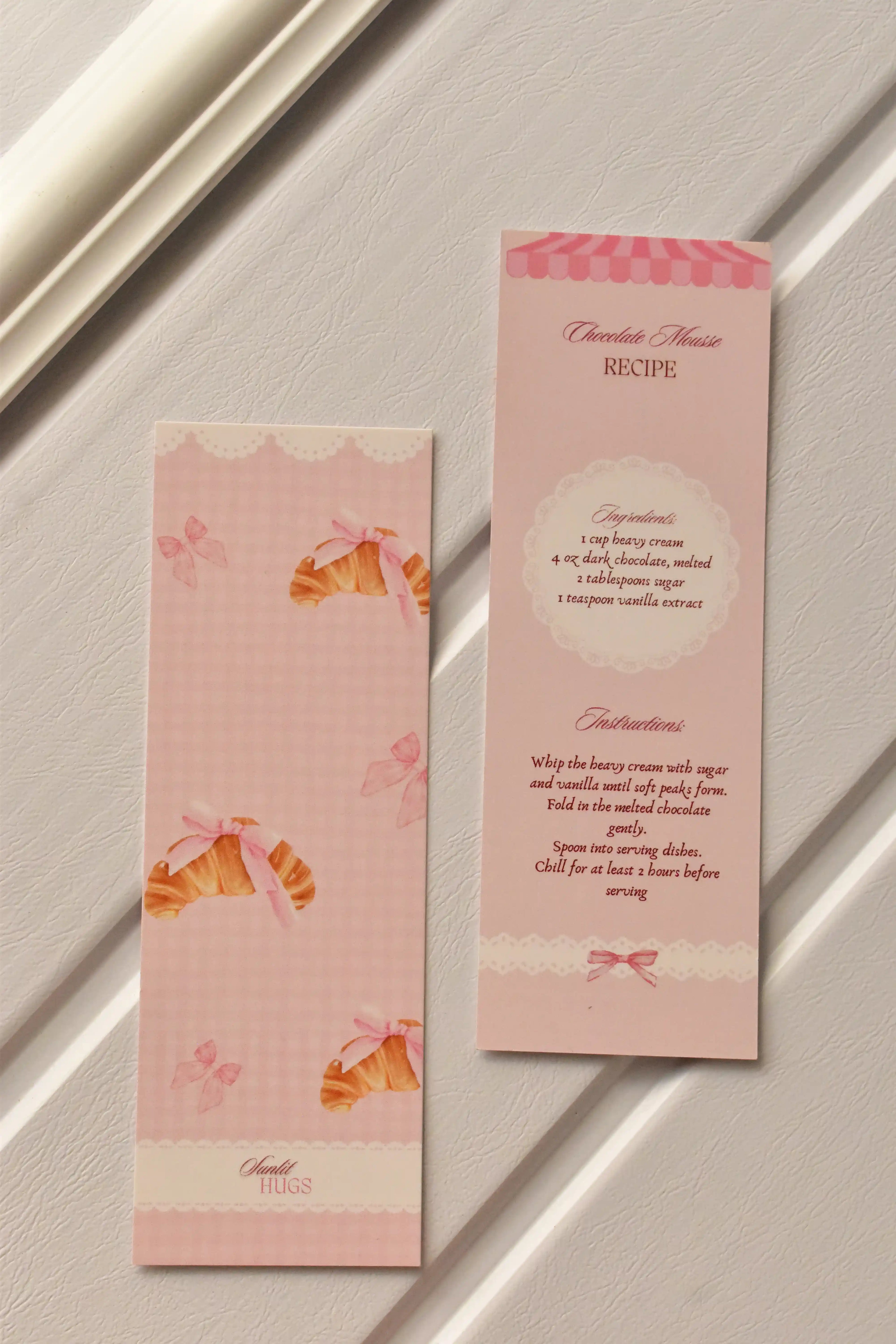 This view highlights the charming Croissant design alongside the Chocolate Mousse Recipe, perfect for inspiring a cosy evening of reading and baking.