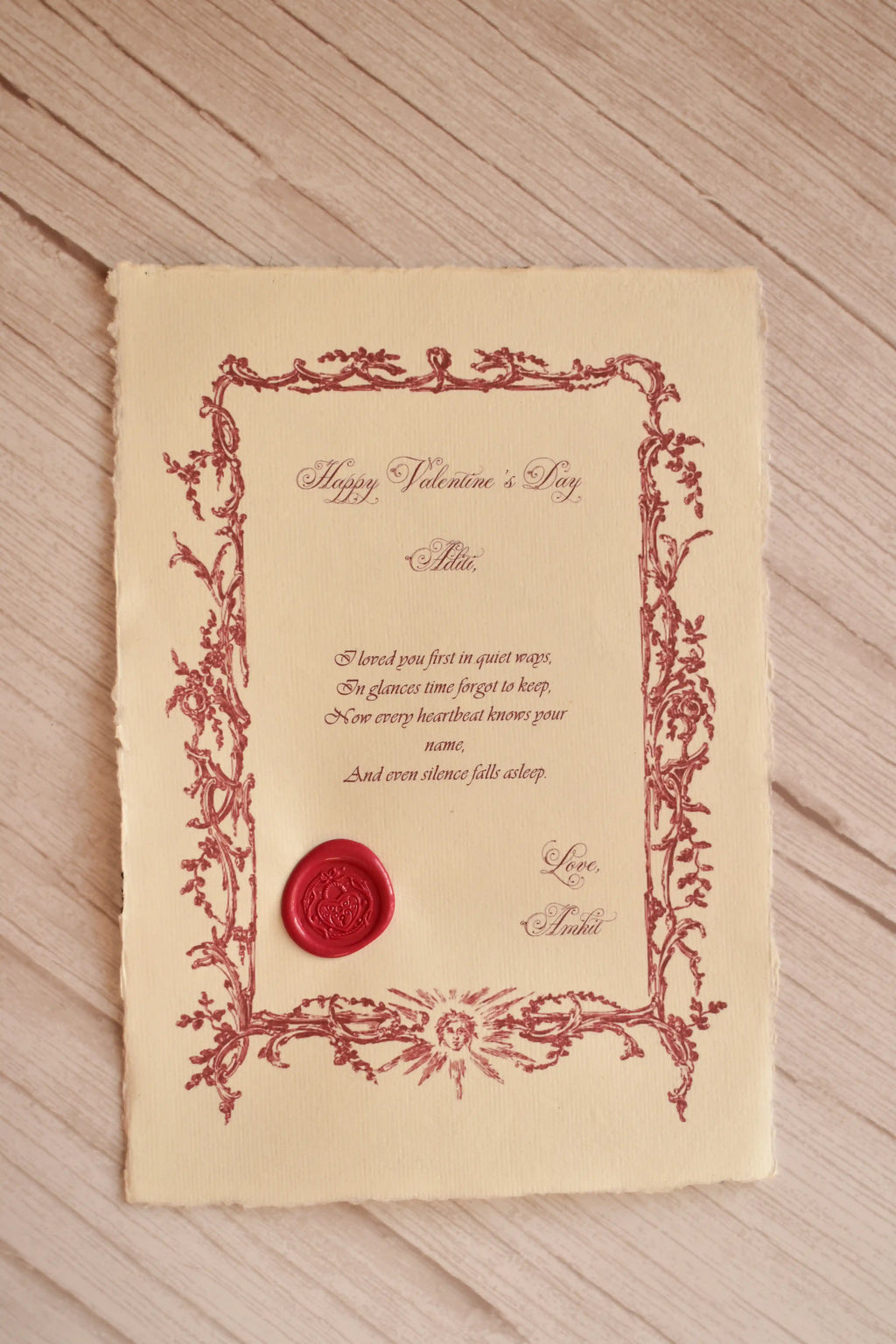 Personalized Valentine's Vintage Love Letter | With Handcrafted Red Heart Wax Seal