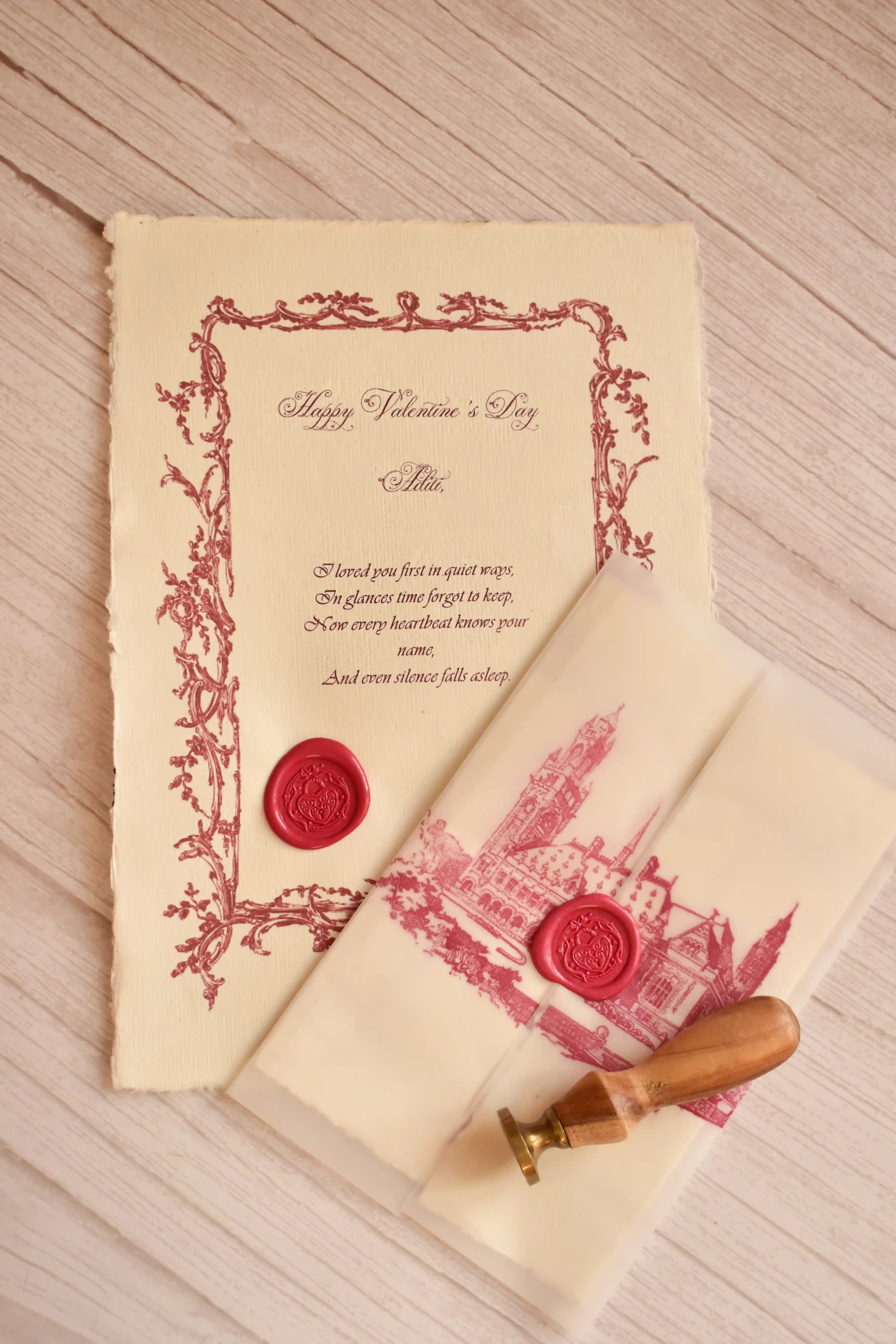 Personalized Valentine's Vintage Love Letter | With Handcrafted Red Heart Wax Seal