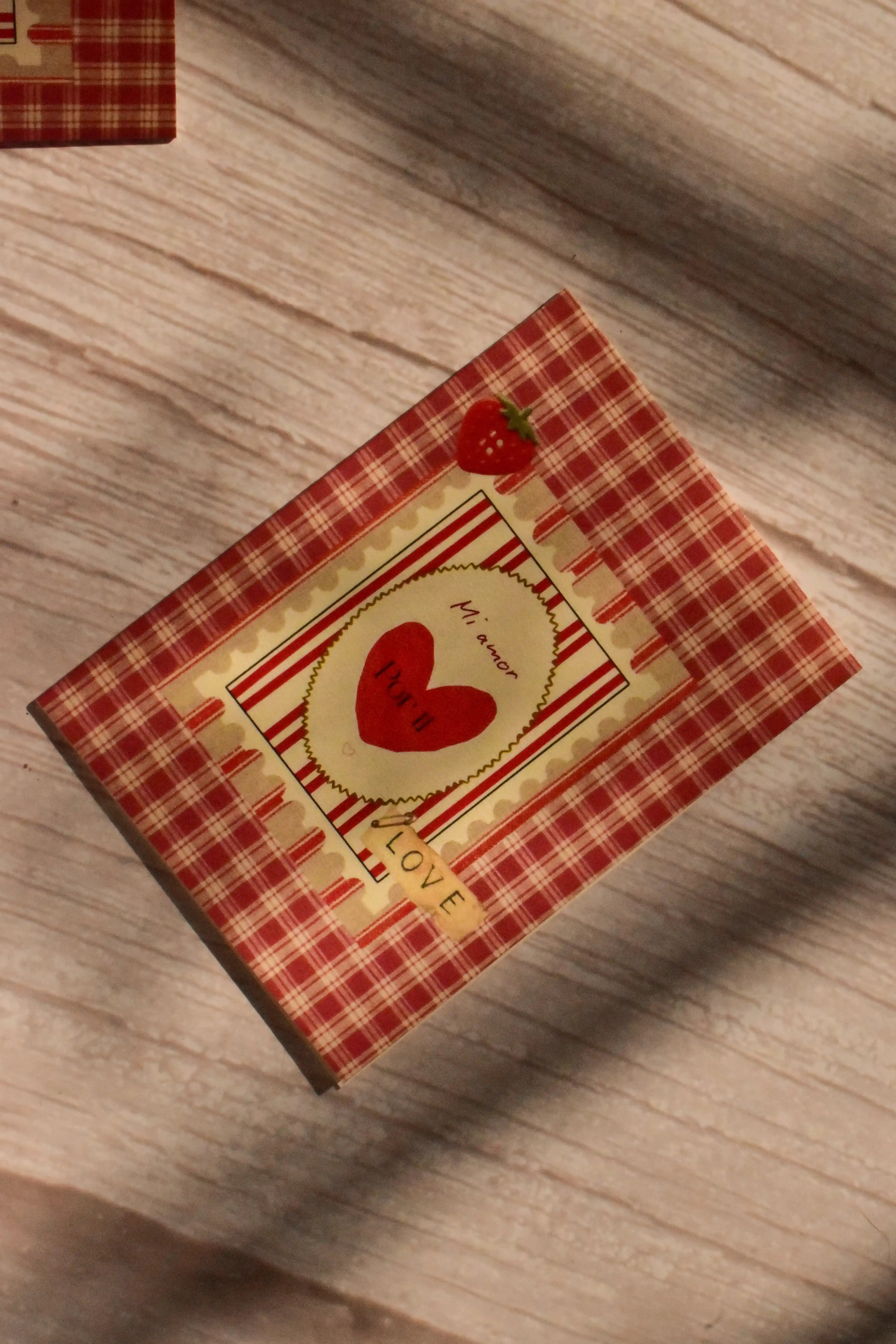 'Mi Amor' Vintage Gingham Love Card | Red Plaid & Strawberry (With Pink Envelope) | Mini Greeting Card