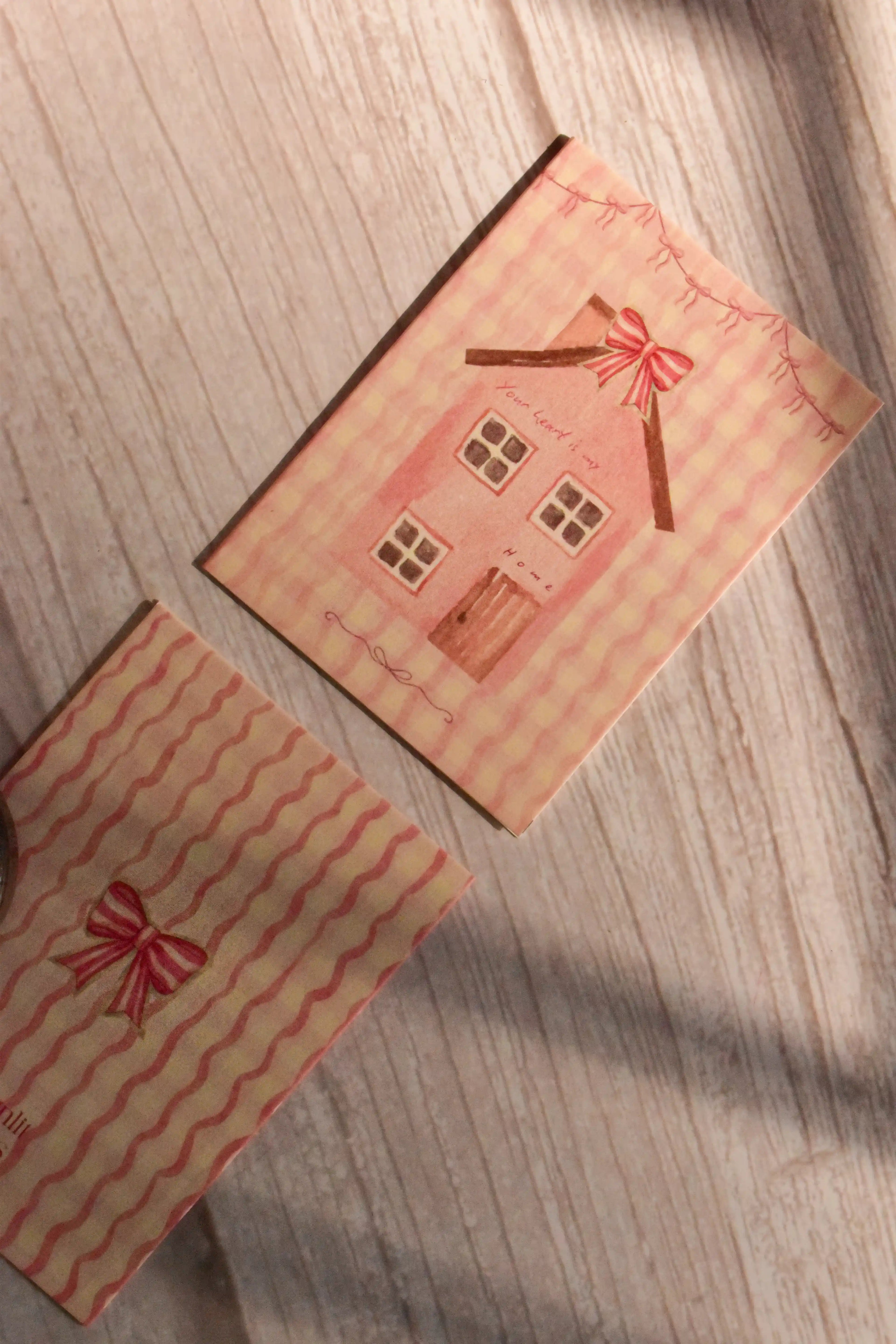 'Your Heart is My Home' Mini Greeting Card | Pink Cottage and Bow