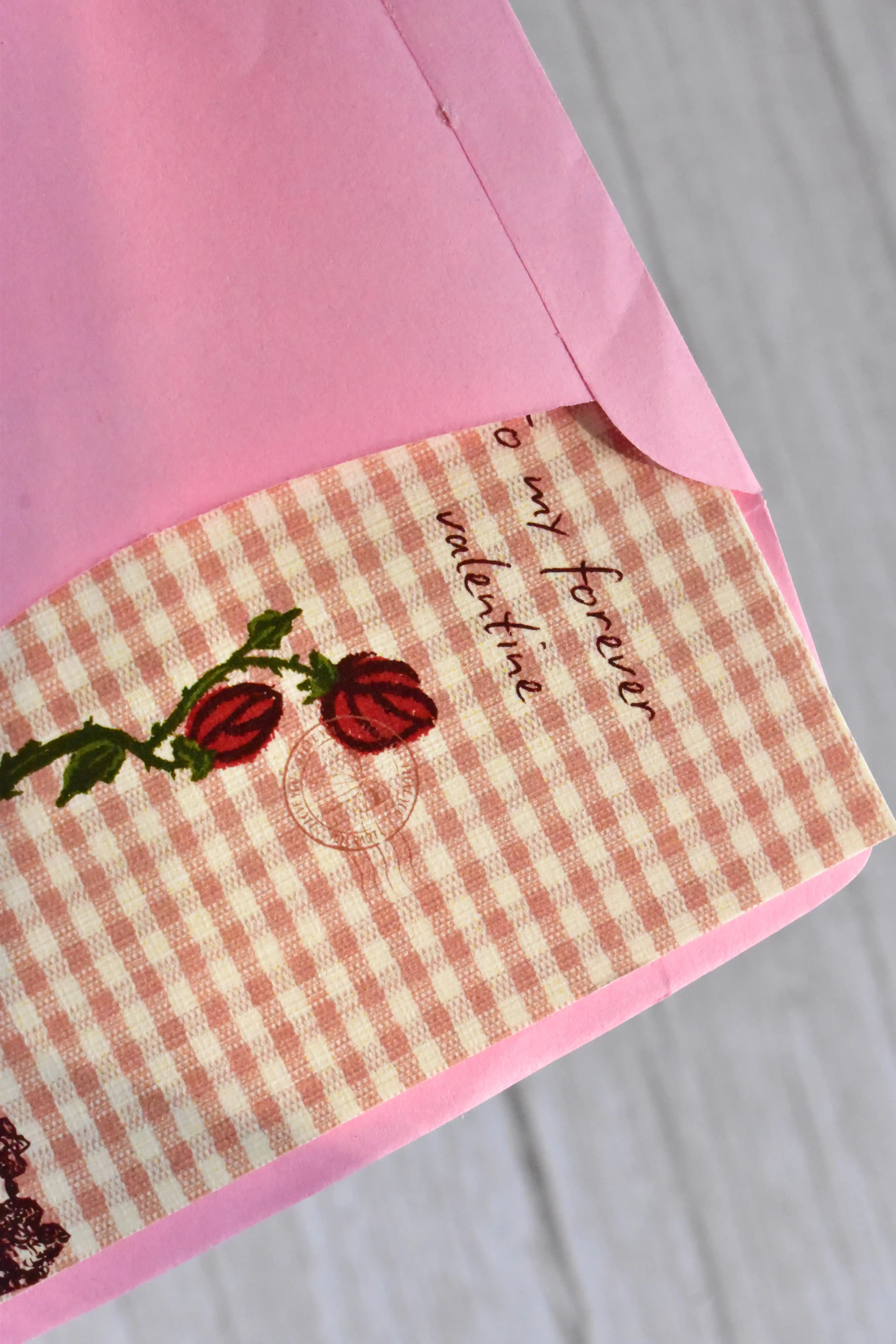 'My Forever Valentine' Mini Love Greeting Card | Vintage Brown Gingham & Roses