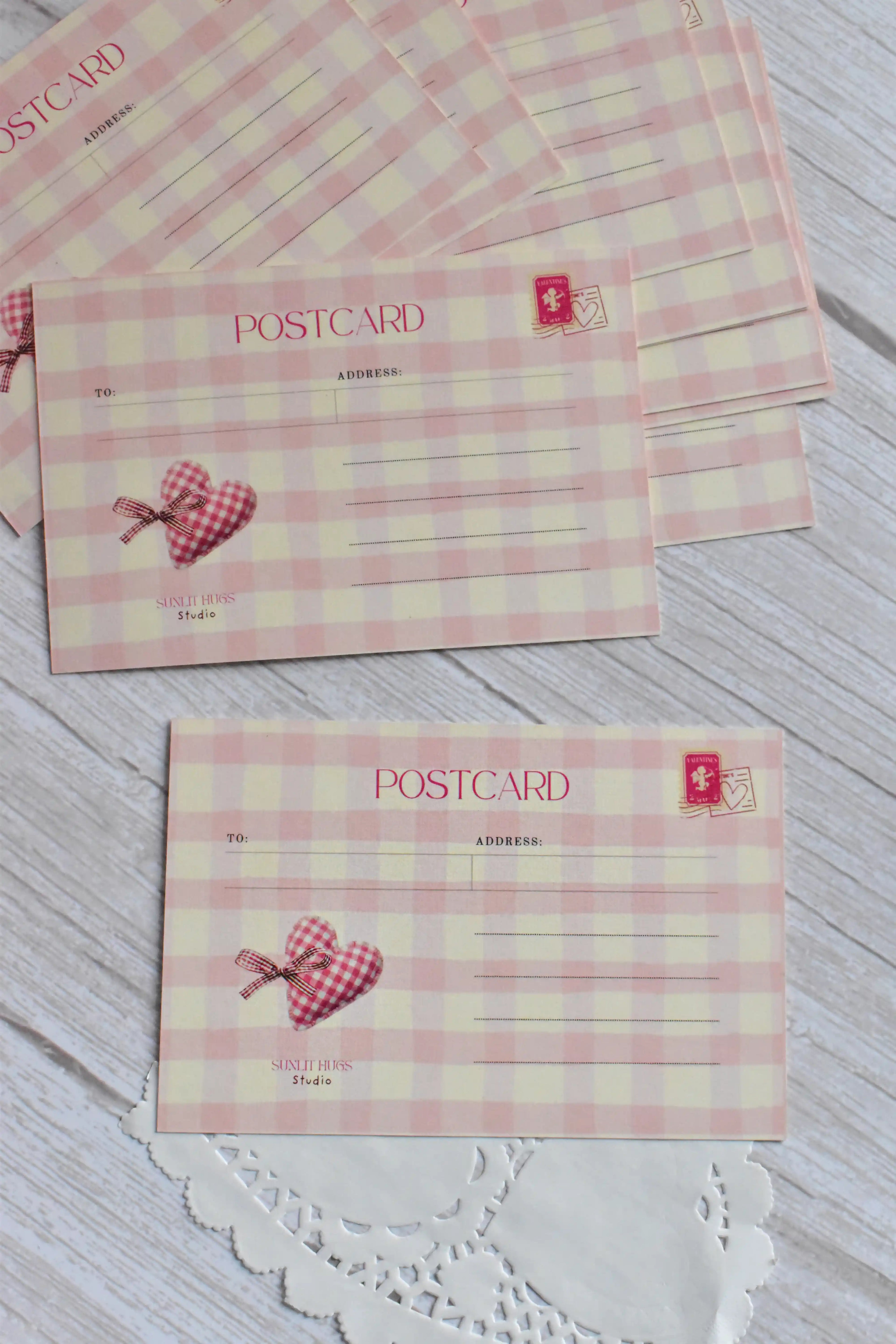 'You Make My Heart Sing' Pink Gingham Postcard | Retro Cherries & Bows (4x6 inch)