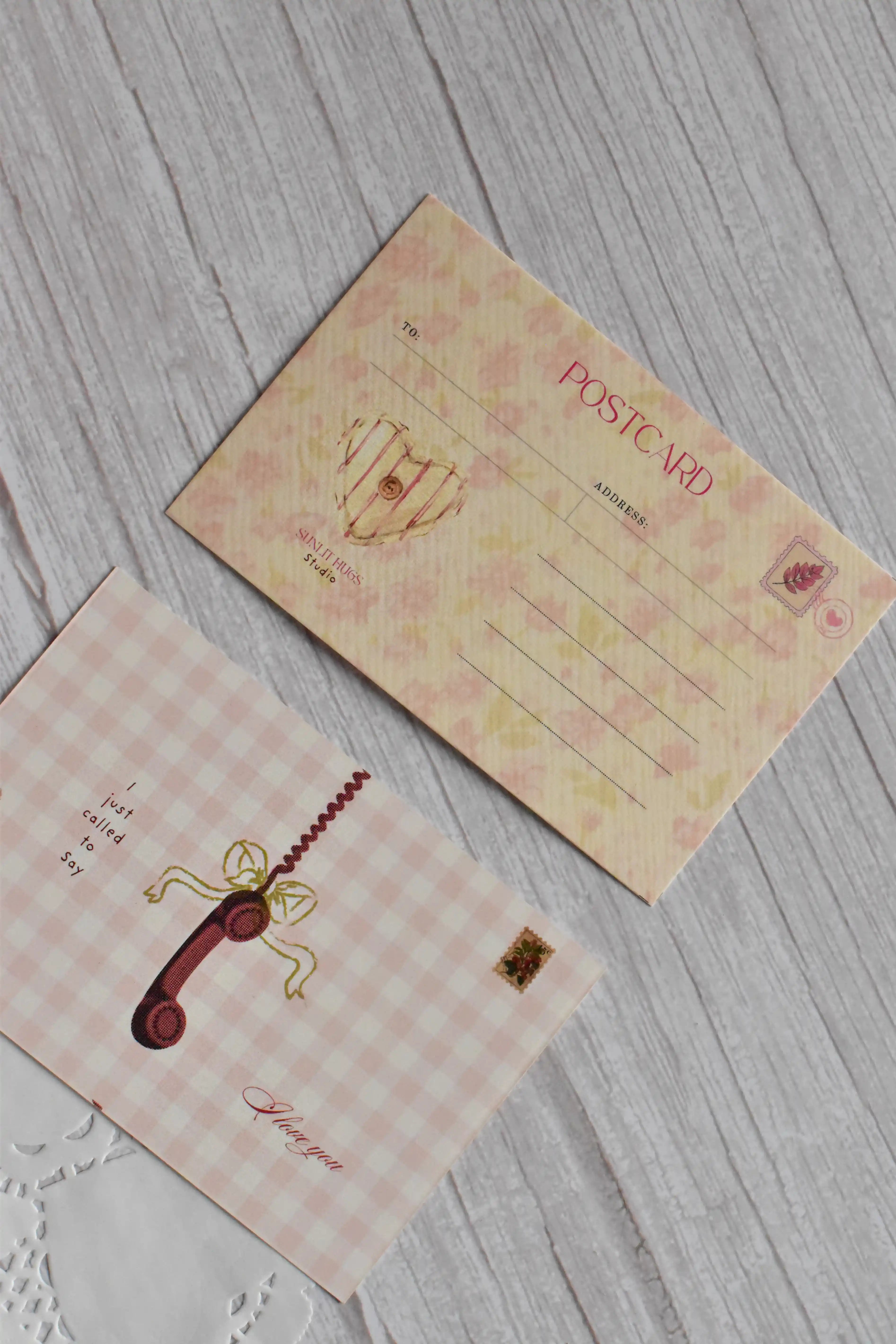 'Just Called to Say I Love You' Vintage Telephone Postcard | Retro Pink Gingham (4x6 inch)