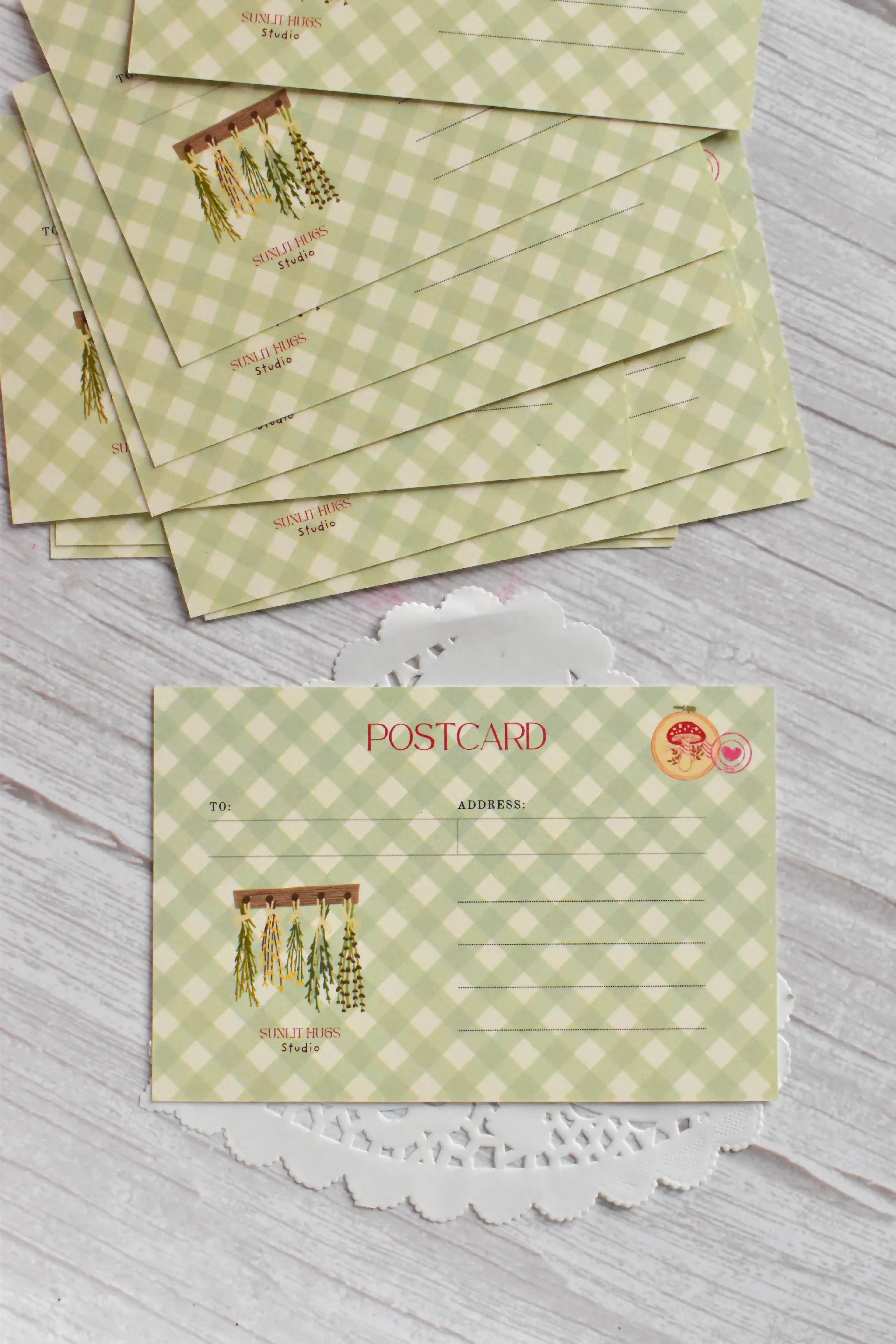 'Not a Bouquet' Garden Postcard | Cottagecore Green Gingham (4x6 inch)