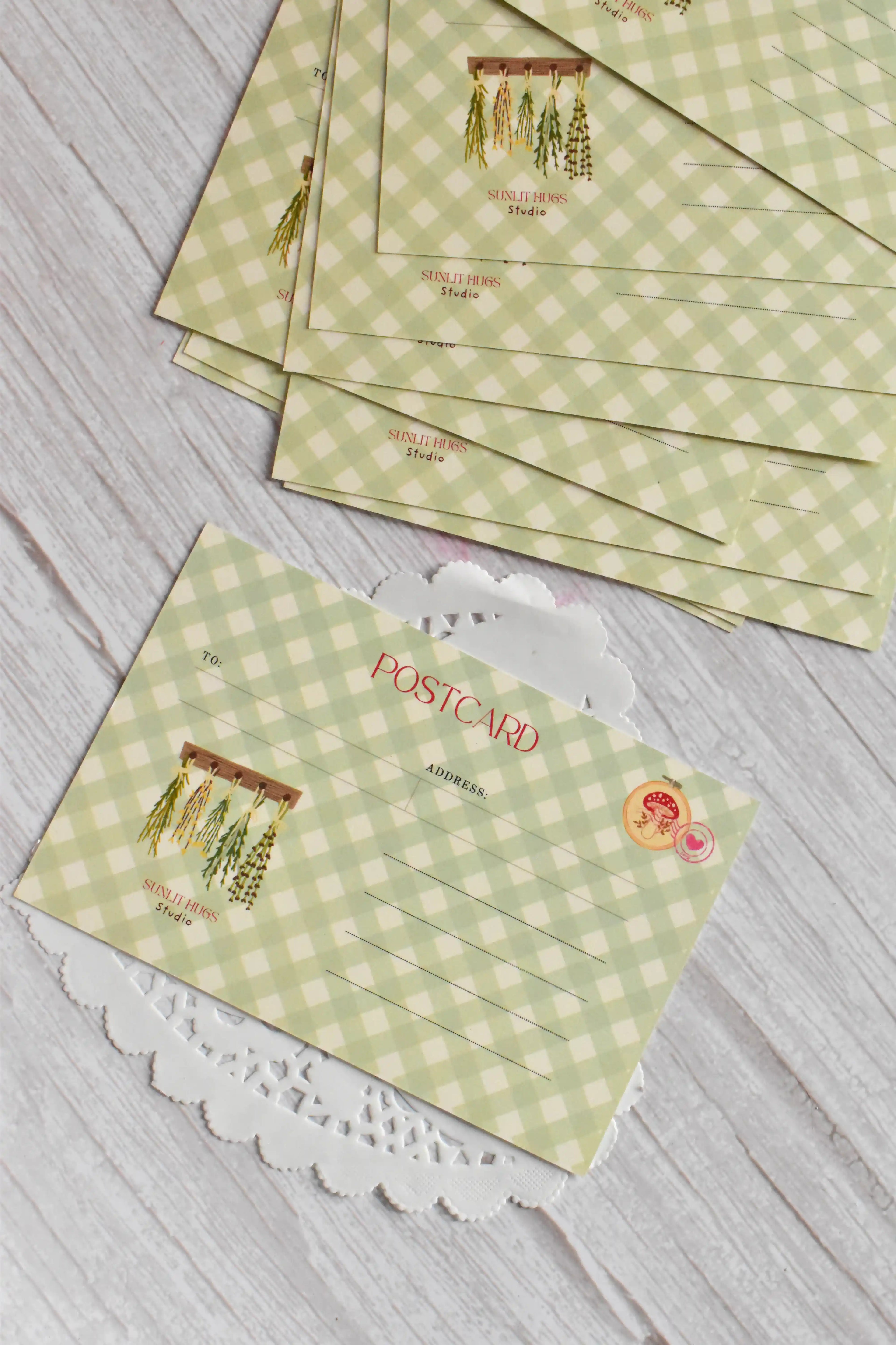 'Not a Bouquet' Garden Postcard | Cottagecore Green Gingham (4x6 inch)