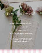Infographic showing 4 steps to order a custom letter, featuring a handwritten script on handmade paper with flowers.