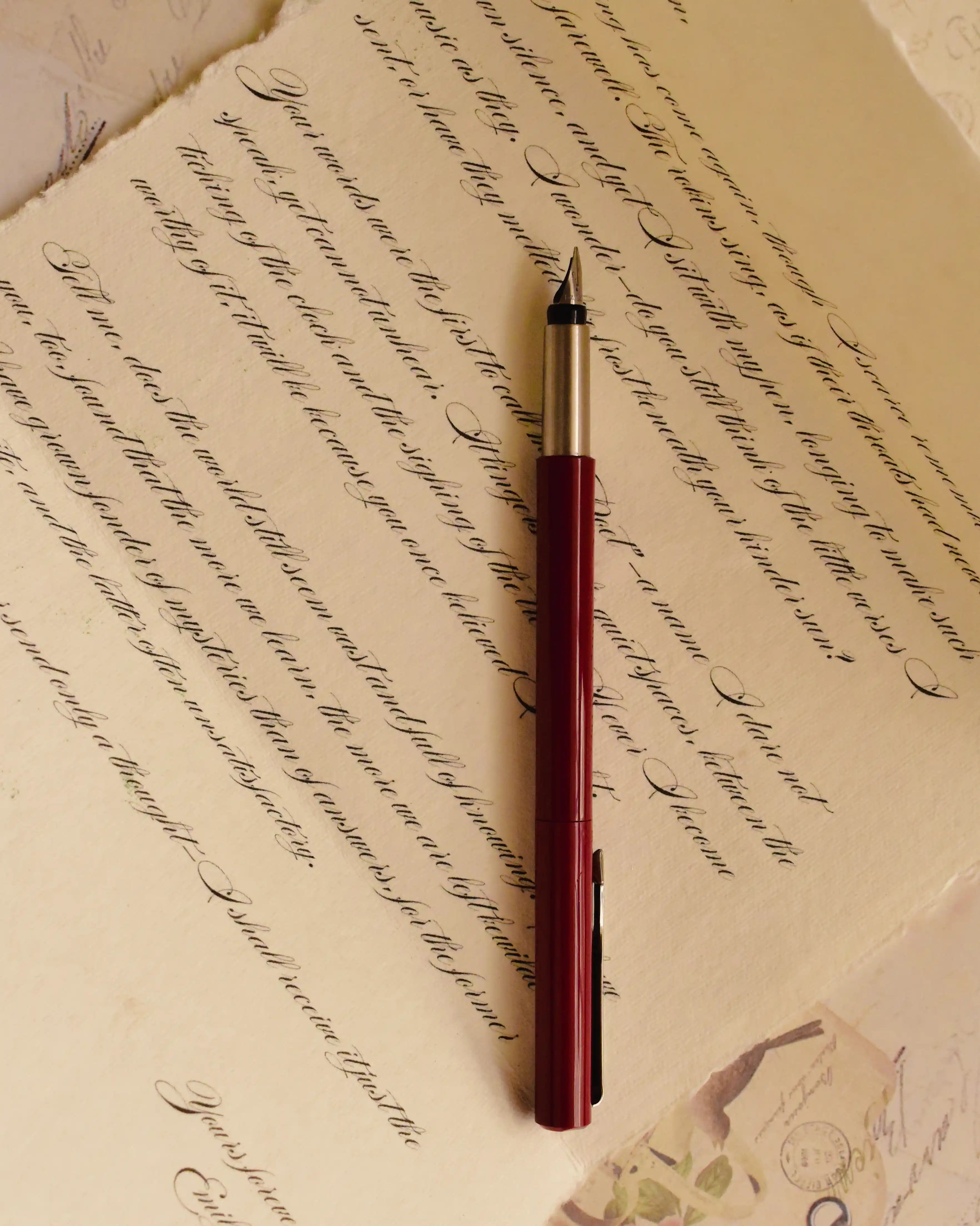 This intimate view captures the detail of the elegant vintage calligraphy style and the soft texture of the handmade paper, celebrating the heartfelt sincerity of the written word.